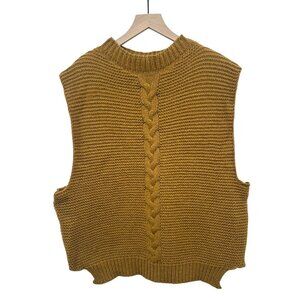 Anthropologie Chunky Knit Mustard Cable Sweater Vest